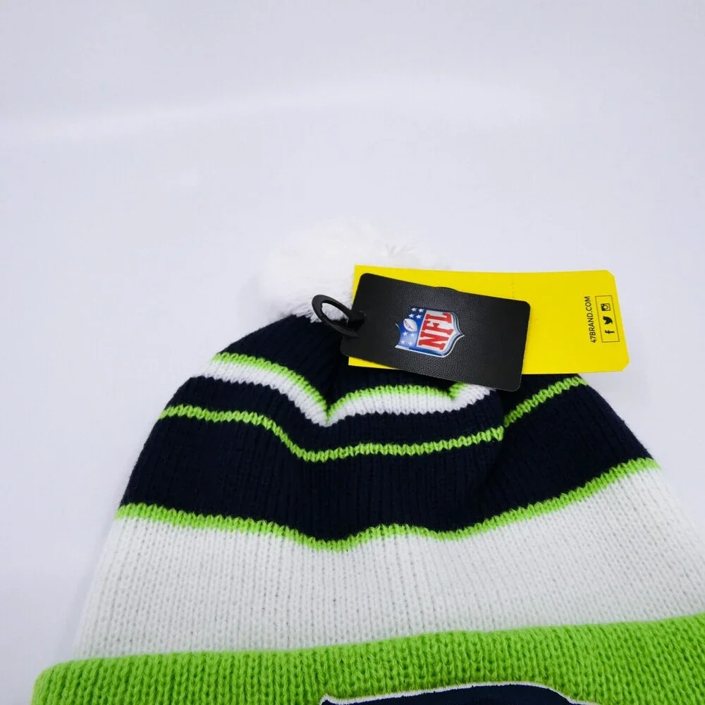 '47 Brand Seattle Seahawks Winter Hat Youth Boys Green Knit Football NFL Cap New